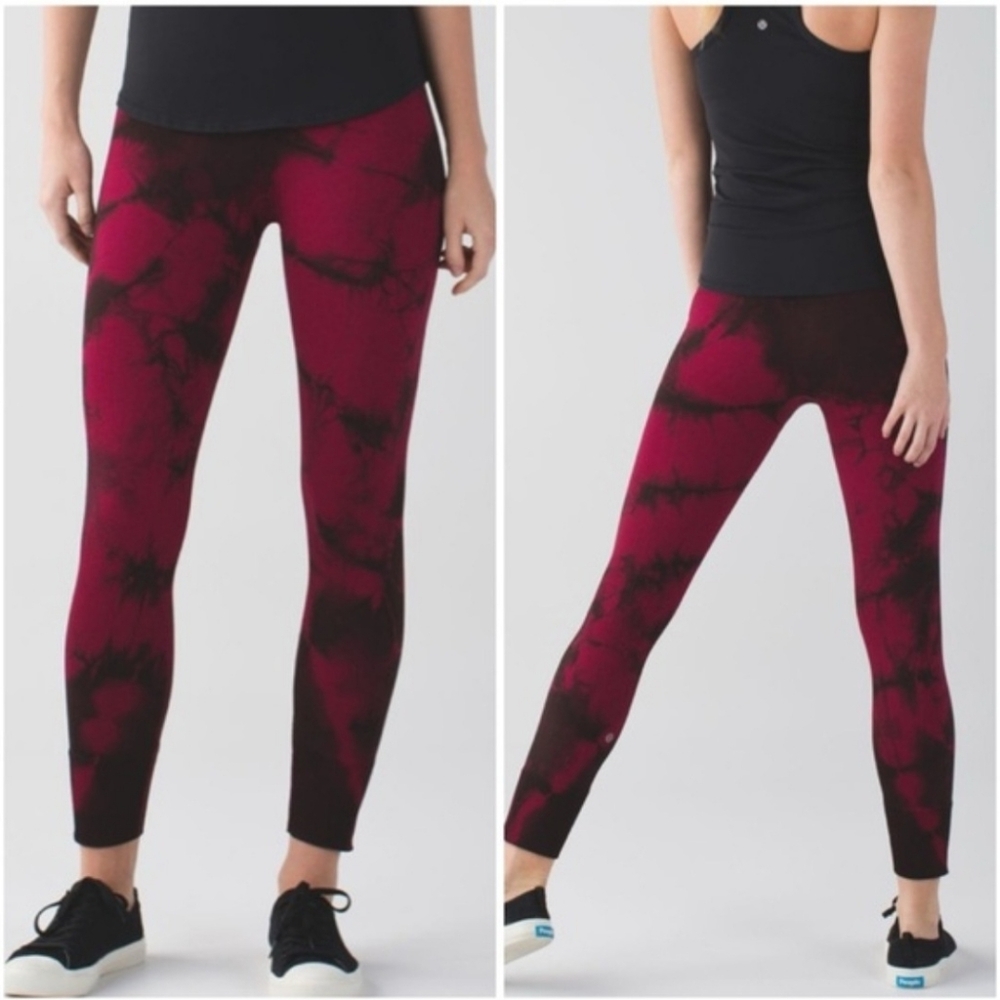 Lululemon Womens Leggings Tie-Dye Wine Berry/ Bordeaux Drama Size 8 Athletic Gym